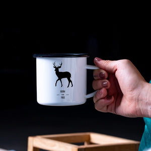 Emaille Tasse| Camping| Hirsch Motiv| Becher| Born to be free
