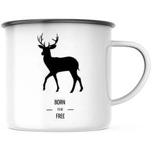 Emaille Tasse| Camping| Hirsch Motiv| Becher| Born to be free