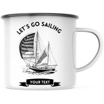 Lade das Bild in den Galerie-Viewer, Emaille Tasse| Becher| Geschenk für Segelfans| Lets go sailing| personalisiert mit Wunschnamen - GlamourDesign
