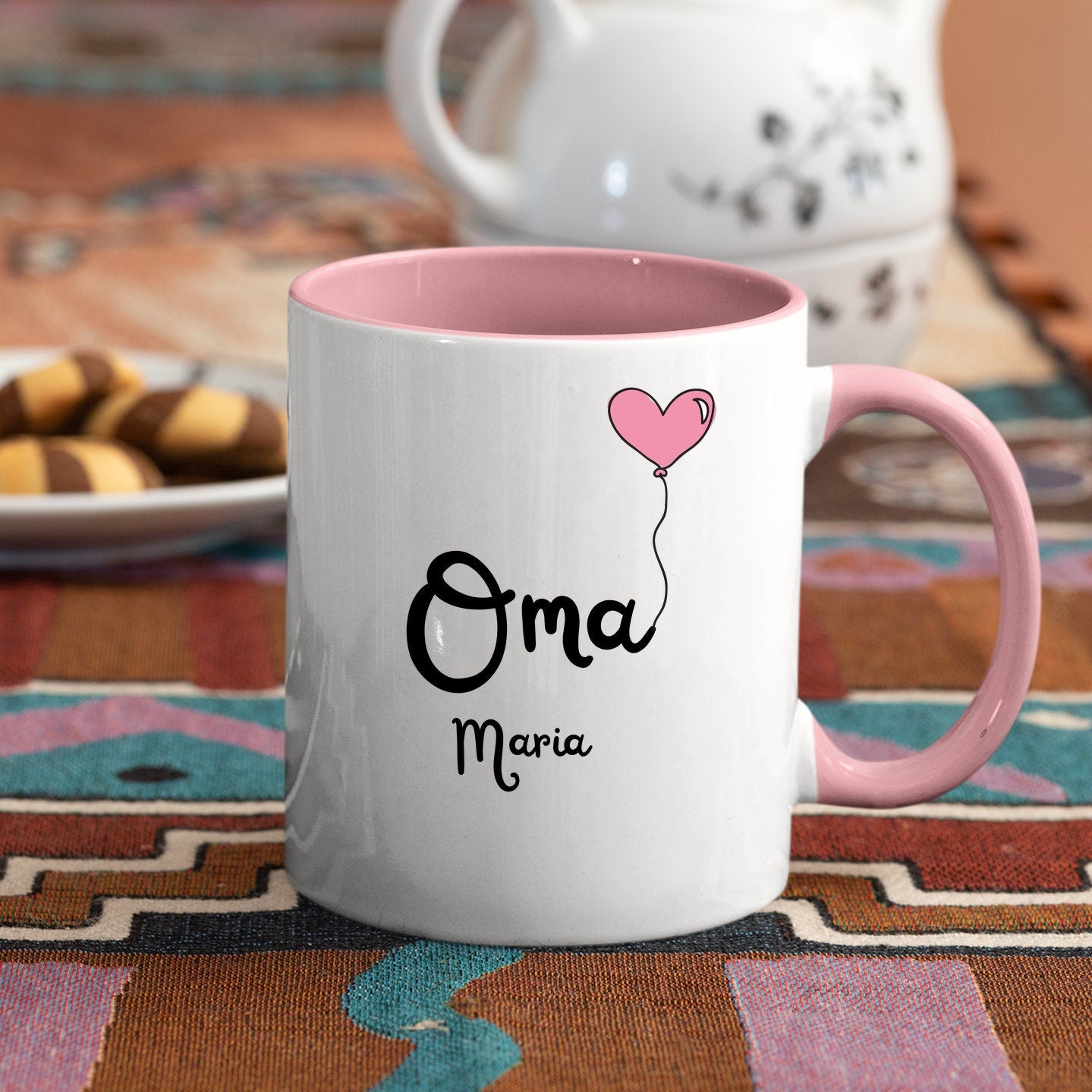 Tasse als Geschenk für die Oma| mit Herzmotiv| Wunschnamen| Rosa