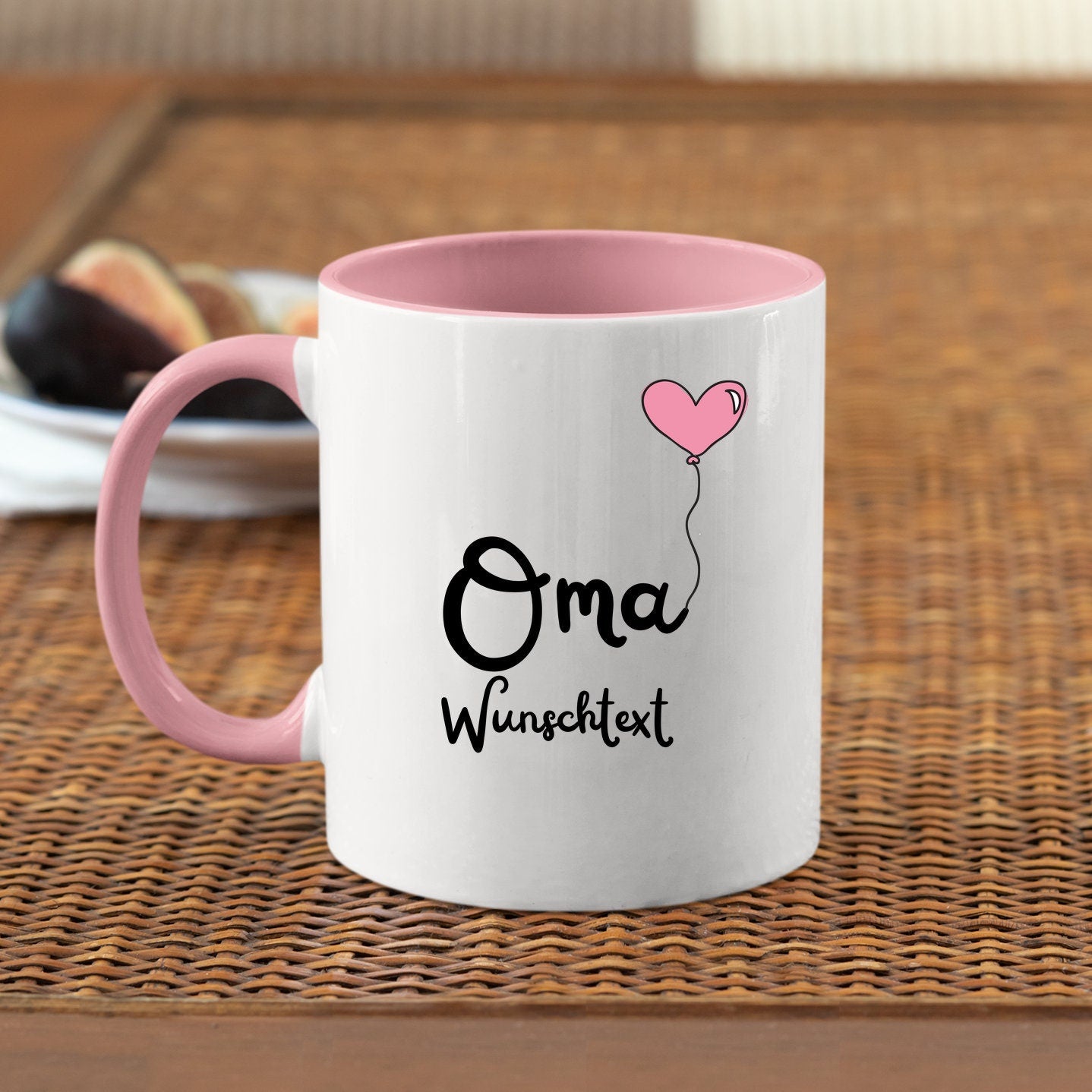Tasse als Geschenk für die Oma| mit Herzmotiv| Wunschnamen| Rosa