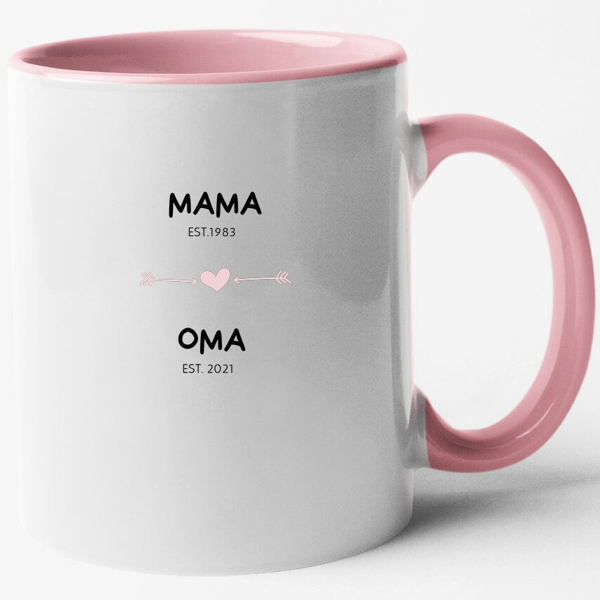 Tasse für werdende Omas| Schwangerschaftsverkündung an die Mutter| personalisierbar mit Jahreszahlen| Rosa