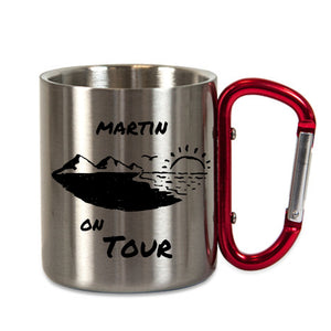 Personalisierbare Tasse aus Edelstahl mit Karabinergriff| Geschenk| Bergsteiger| Namenstasse| On Tour