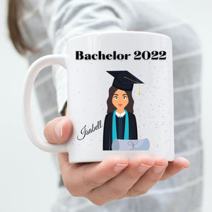 Personalisierte Tasse für den Abschluss mit Mädchen Motiv | Bachelor 2022 |Kaffeetasse Namenstasse |Geschenkidee | Individuell bedruckt