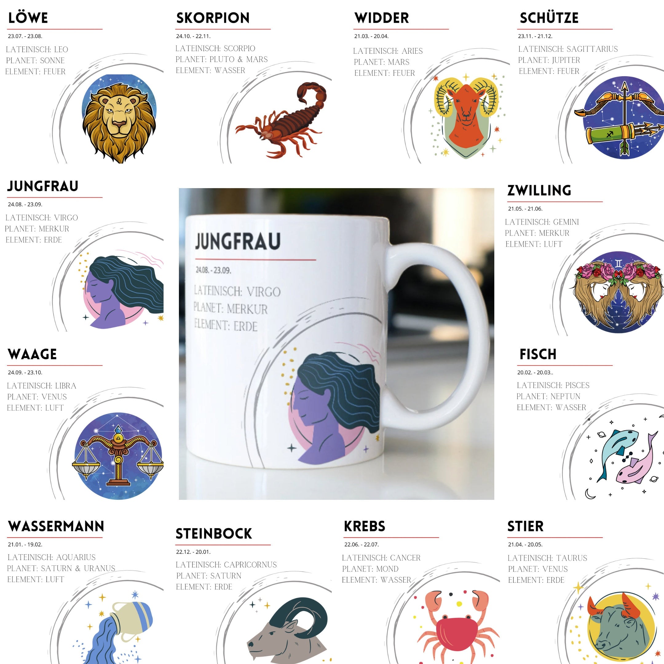 Sternzeichen, Personalisierte Tasse, Sternbild, Horoskop  | Kaffeetasse Namenstasse | Geschenkidee | Individuell bedruckt