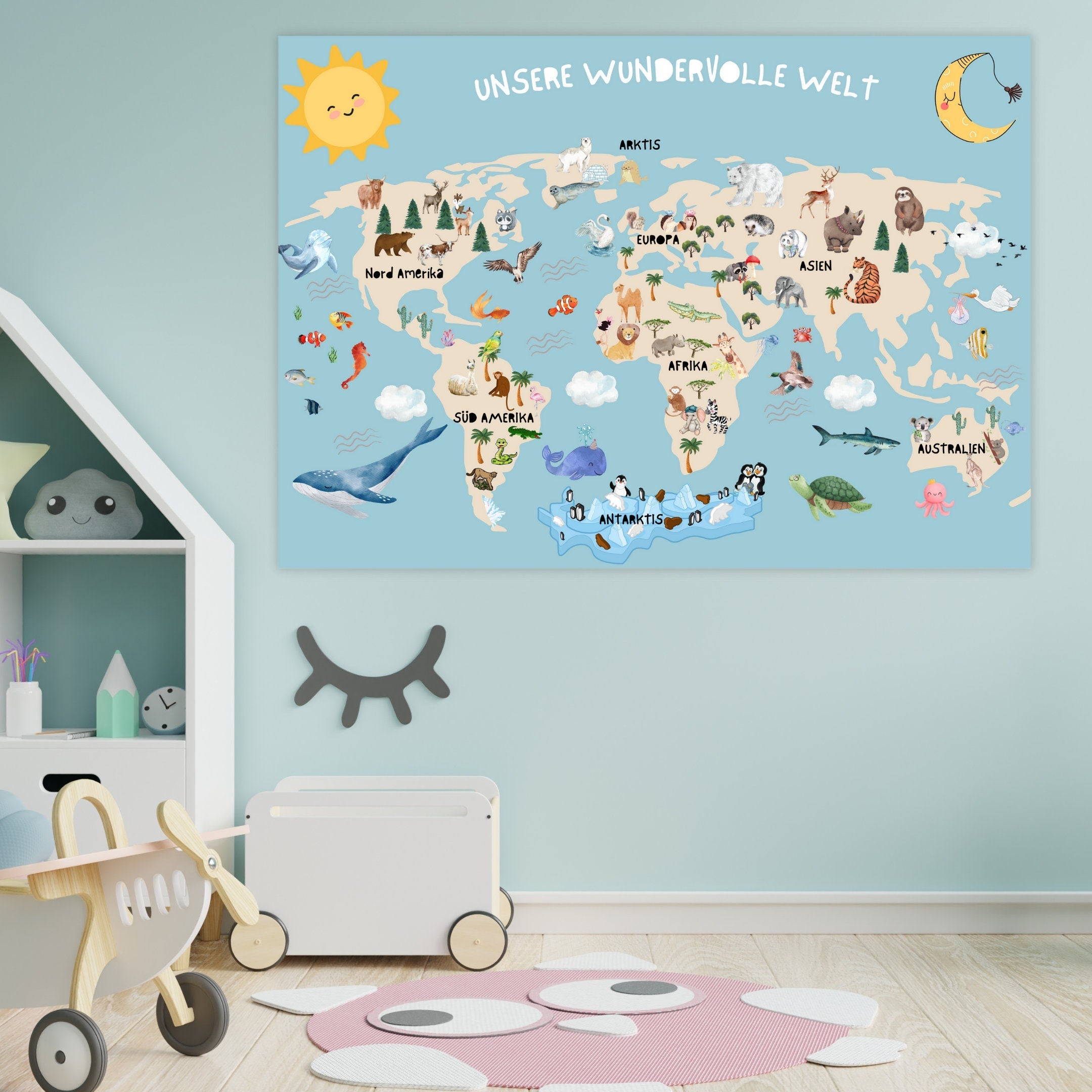 XL Weltkarte für Kinder | DIN A1 & DIN A2 | Unsere wundervolle Welt