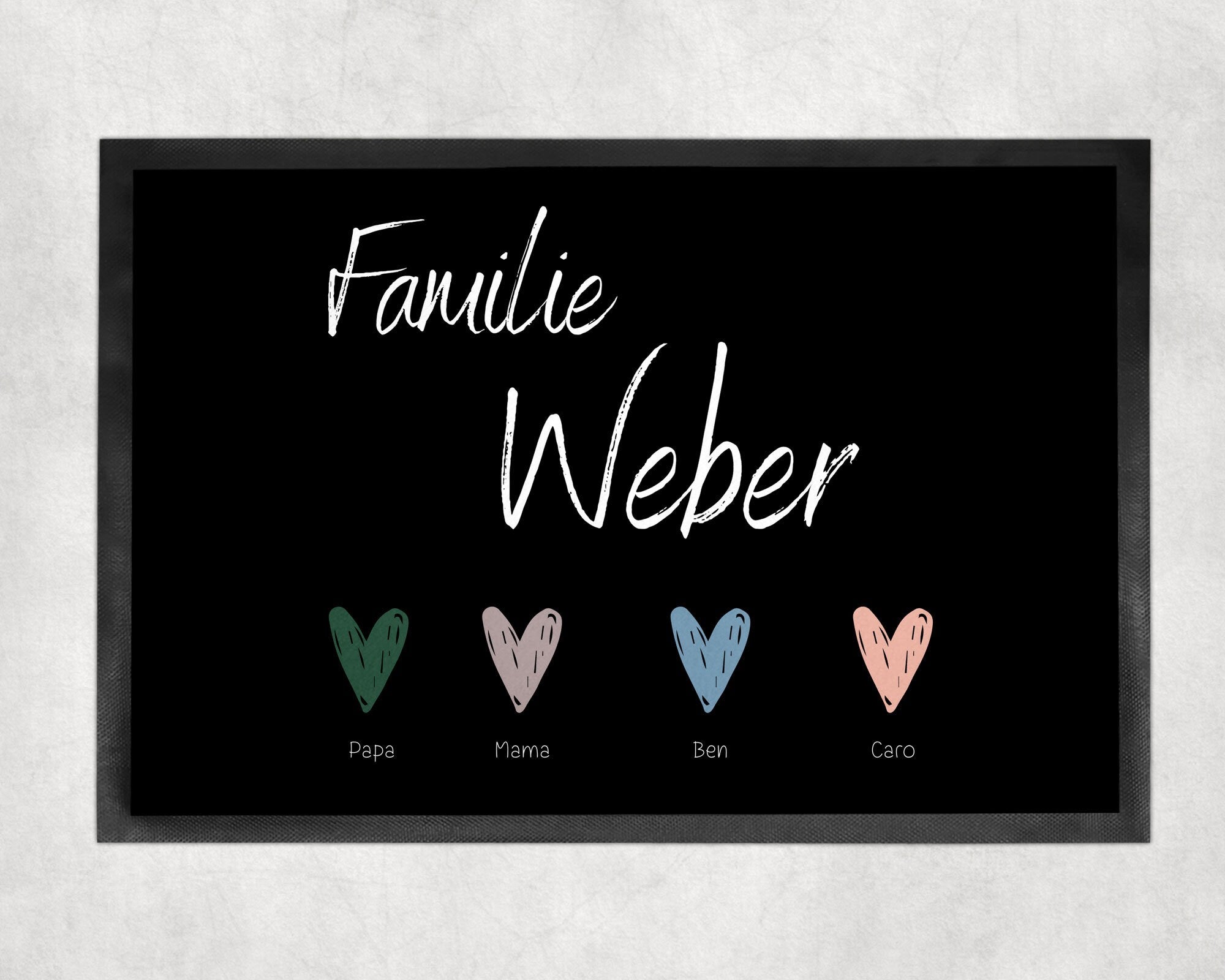 Fußmatte | personalisierbar mit Familien-&Vornamen| Herzen| bis zu 6 Vornamen