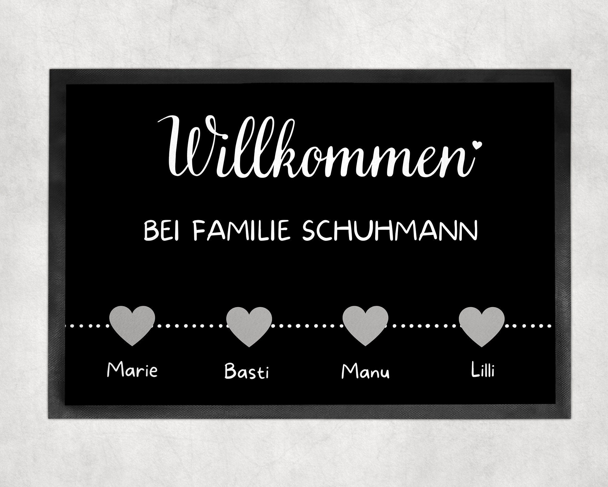 Fußmatte | personalisierbar mit Familien-&Vornamen| Herzen| bis zu 7 Vornamen