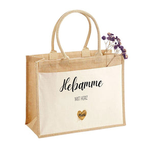Jutetasche| Hebamme mit Herz| personalisiert mit Namen| Einkaufstasche| Geschenk| Dankeschön - GlamourDesign
