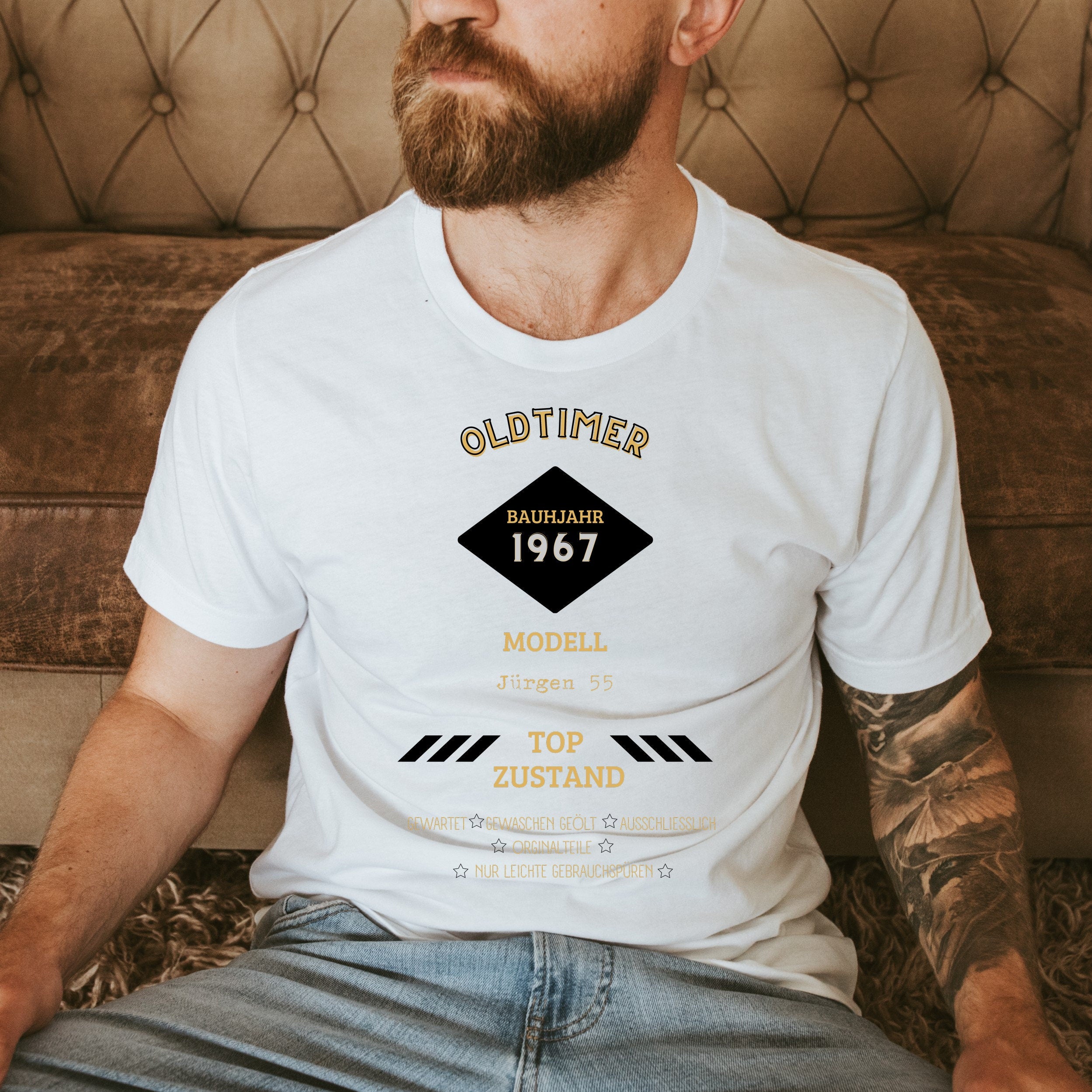 T-Shirt mit witzigem Spruch | Geschenk | Geburtstag| Oldtimer | Schwarz & Gold